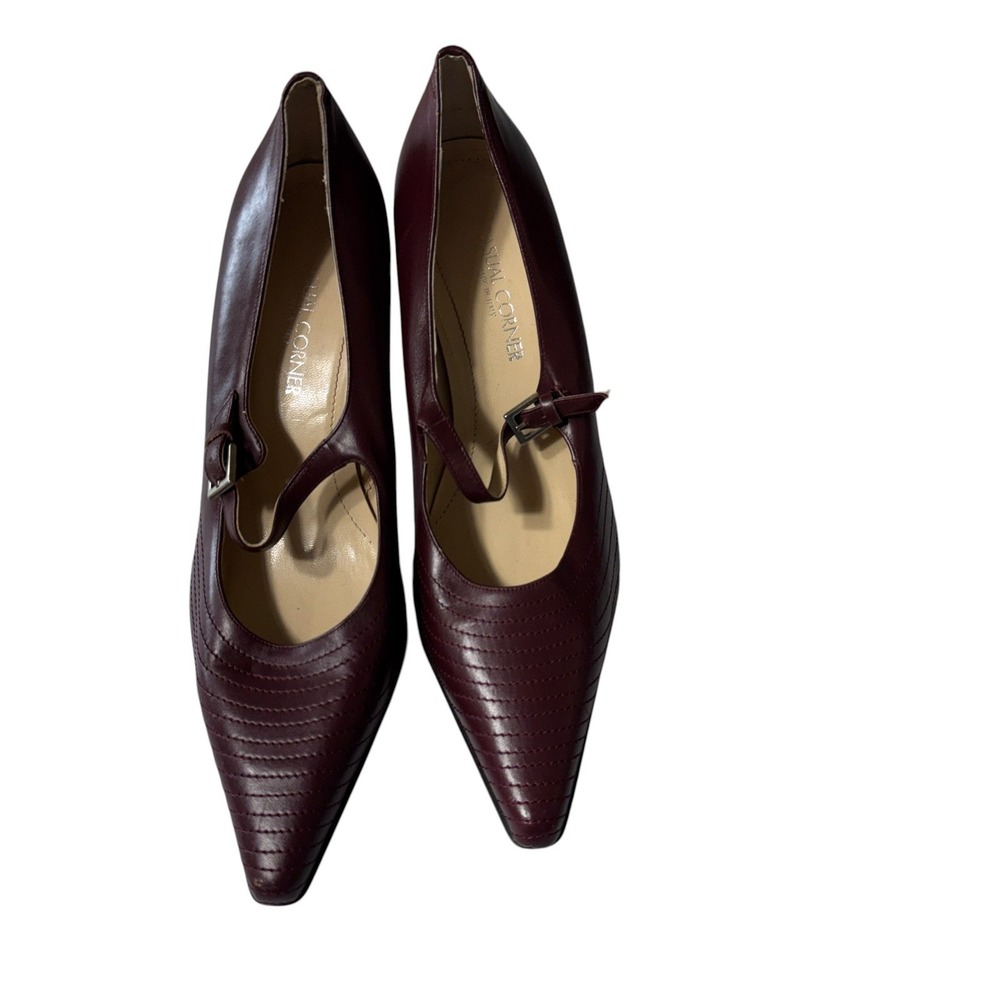 Casual Corner Mary Jane Heels Womens 8.5 Burgundy Pointed Toe Leather 90s VTG